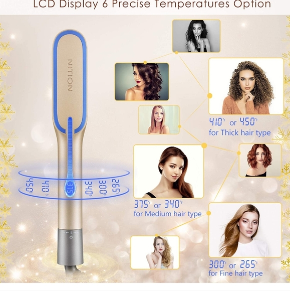 NITION Hot Hair Straightening Brush Argan Oil Tourmaline Ceramic Titanium - Picture 4 of 5